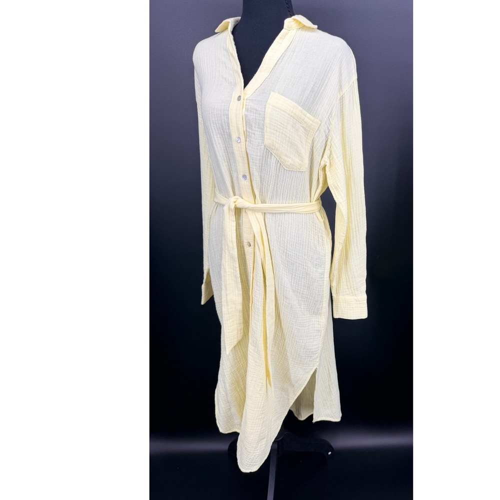 Magaschoni Shirt Dress Women XS Yellow Excellent Organic Cotton Gauze Belted
